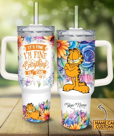 Garfield Cartoon Custom Stanley Quencher 40Oz Stainless Steel Tumbler With Handle