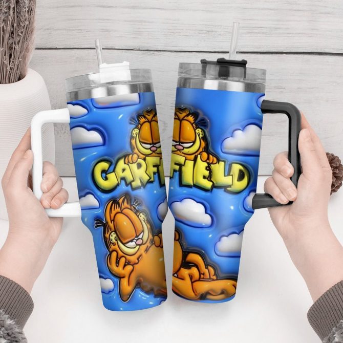 Garfield Cartoon Custom Stanley Quencher 40Oz Stainless Steel Tumbler With Handle - Image 4