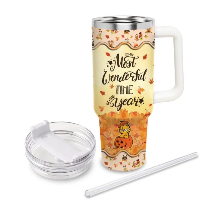 Garfield Cartoon Custom Stanley Quencher 40Oz Stainless Steel Tumbler With Handle - Image 3