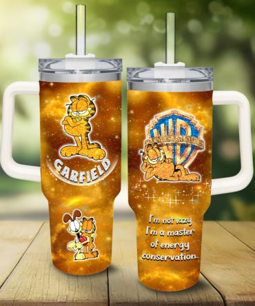 Garfield Cartoon Custom Stanley Quencher 40Oz Stainless Steel Tumbler With Handle