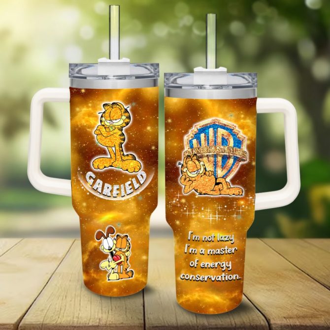 Garfield Cartoon Custom Stanley Quencher 40Oz Stainless Steel Tumbler With Handle
