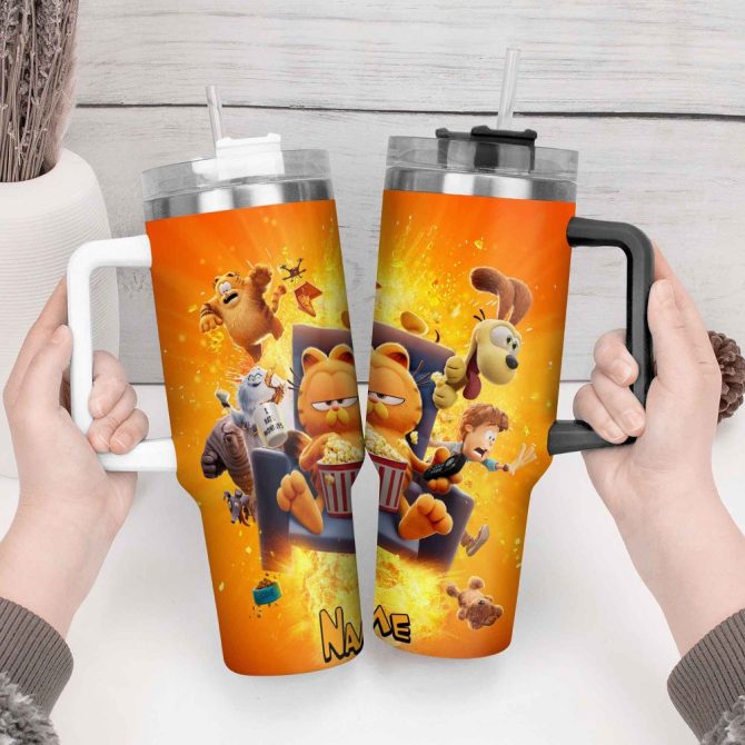 Garfield Cartoon Custom Stanley Quencher 40Oz Stainless Steel Tumbler With Handle - Image 5