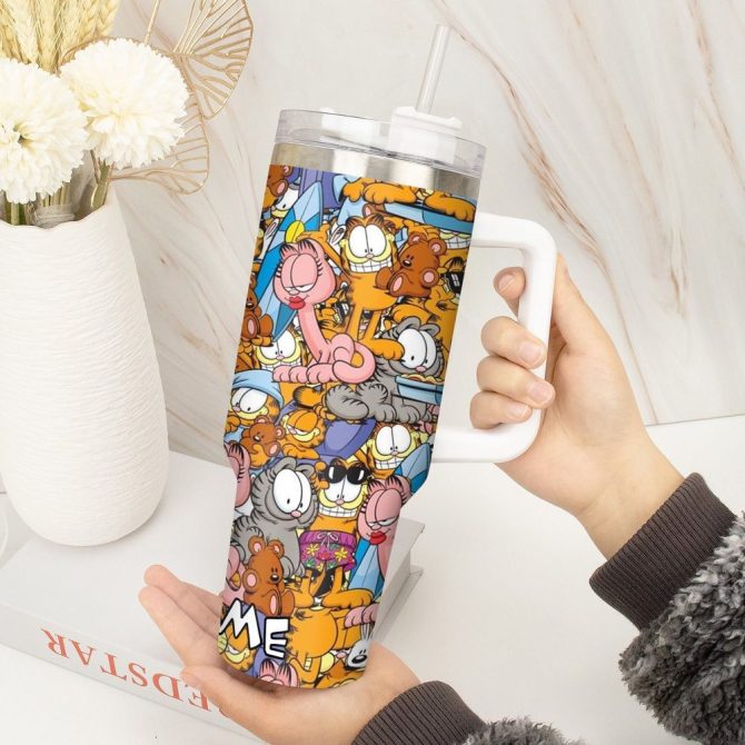 Garfield Cartoon Custom Stanley Quencher 40Oz Stainless Steel Tumbler With Handle - Image 5