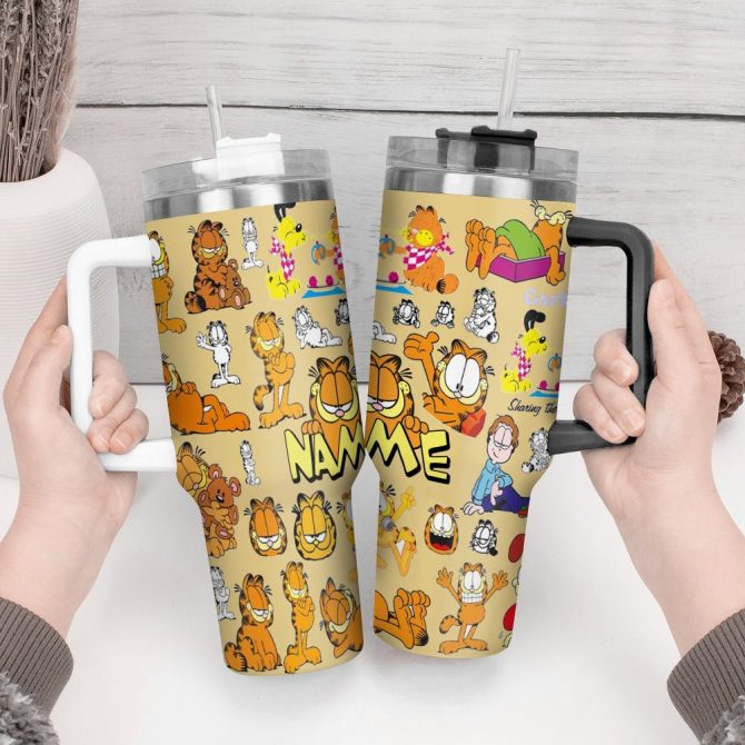 Garfield Cartoon Custom Stanley Quencher 40Oz Stainless Steel Tumbler With Handle - Image 5
