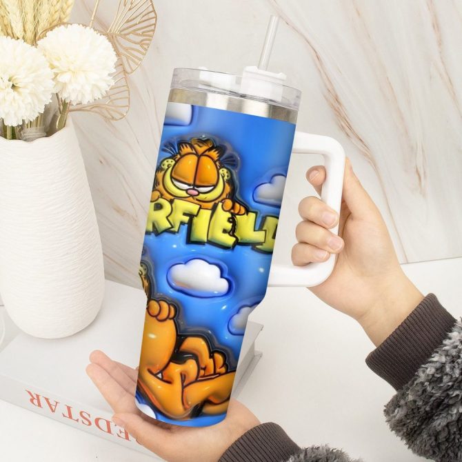 Garfield Cartoon Custom Stanley Quencher 40Oz Stainless Steel Tumbler With Handle - Image 5