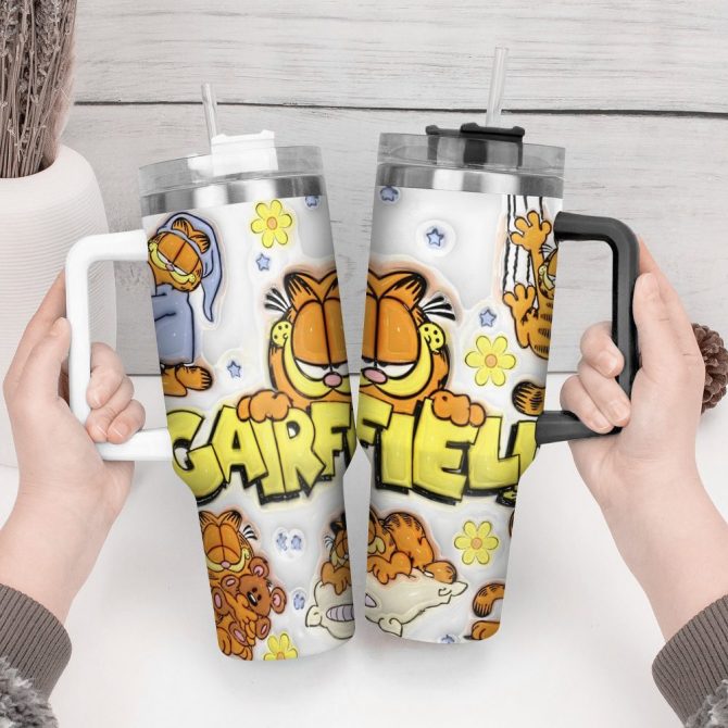 Garfield Cartoon Custom Stanley Quencher 40Oz Stainless Steel Tumbler With Handle - Image 4