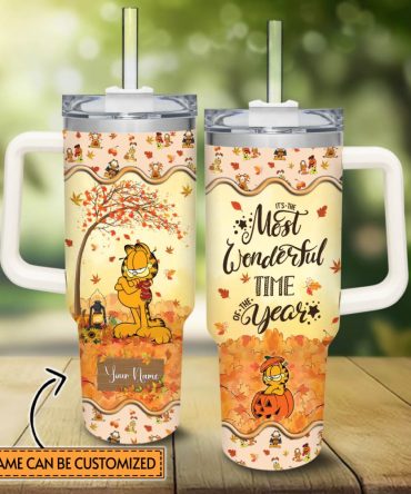Garfield Cartoon Custom Stanley Quencher 40Oz Stainless Steel Tumbler With Handle
