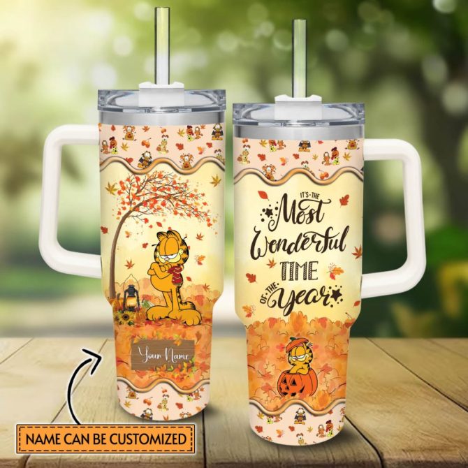 Garfield Cartoon Custom Stanley Quencher 40Oz Stainless Steel Tumbler With Handle