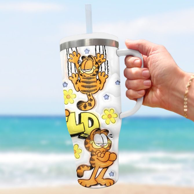 Garfield Cartoon Custom Stanley Quencher 40Oz Stainless Steel Tumbler With Handle - Image 2
