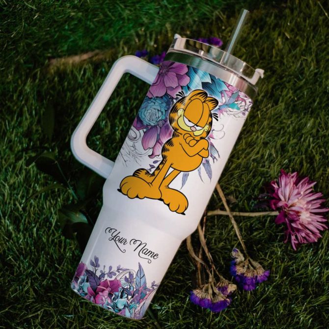 Garfield Cartoon Custom Stanley Quencher 40Oz Stainless Steel Tumbler With Handle - Image 6