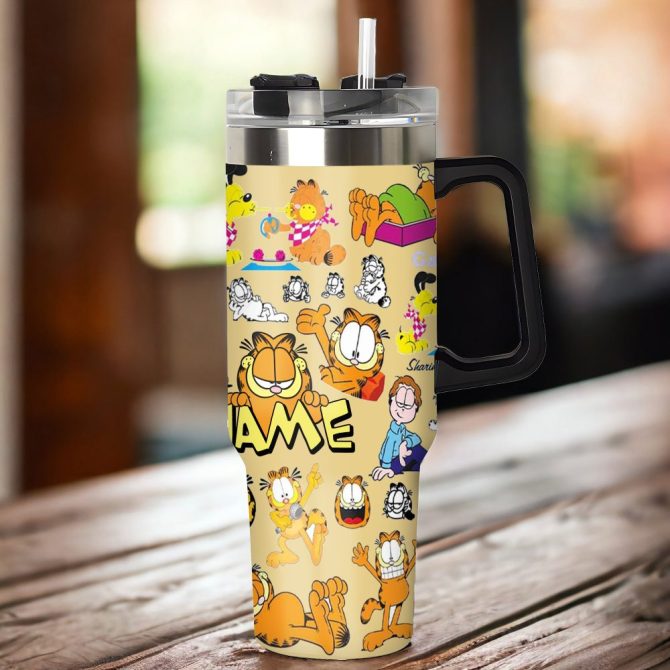 Garfield Cartoon Custom Stanley Quencher 40Oz Stainless Steel Tumbler With Handle - Image 4
