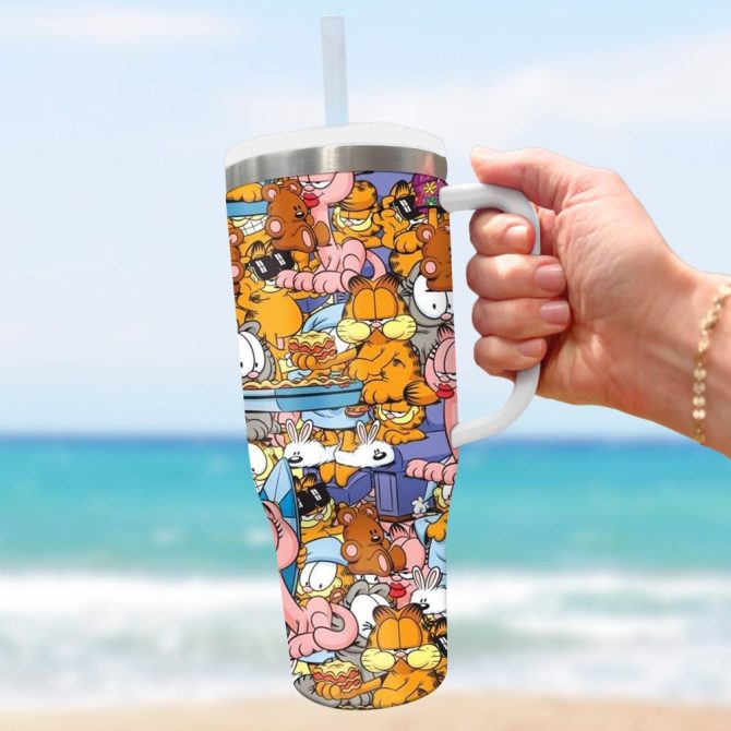 Garfield Cartoon Custom Stanley Quencher 40Oz Stainless Steel Tumbler With Handle - Image 2