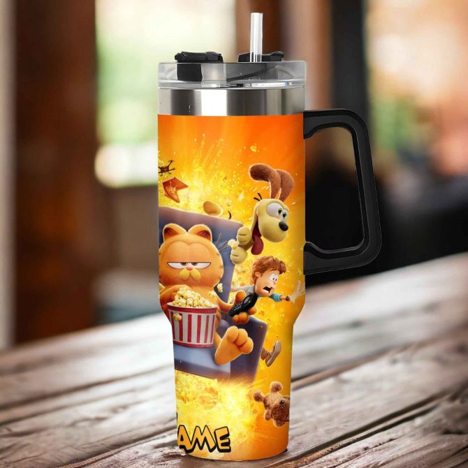 Garfield Cartoon Custom Stanley Quencher 40Oz Stainless Steel Tumbler With Handle - Image 4