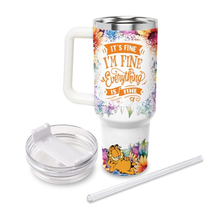 Garfield Cartoon Custom Stanley Quencher 40Oz Stainless Steel Tumbler With Handle - Image 2