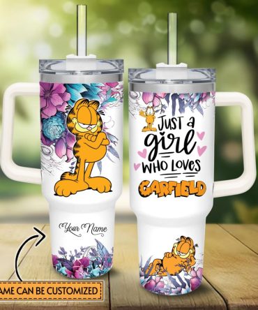 Garfield Cartoon Custom Stanley Quencher 40Oz Stainless Steel Tumbler With Handle