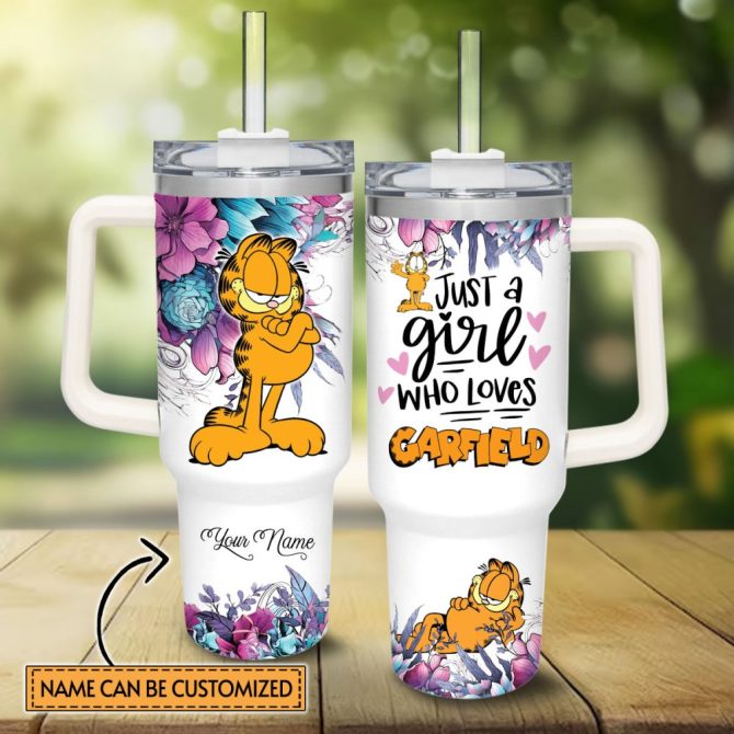 Garfield Cartoon Custom Stanley Quencher 40Oz Stainless Steel Tumbler With Handle