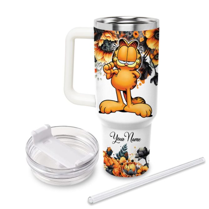 Garfield Garfield Cartoon Custom Stanley Quencher 40Oz Stainless Steel Tumbler With Handle - Image 3