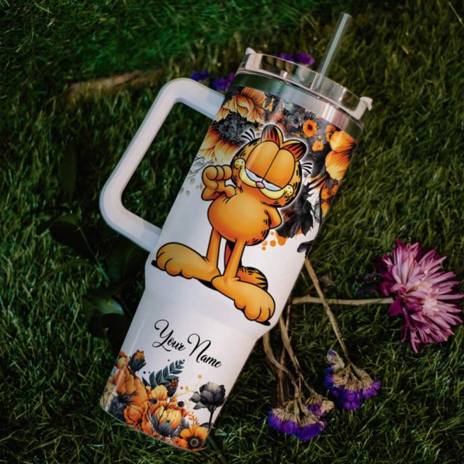 Garfield Garfield Cartoon Custom Stanley Quencher 40Oz Stainless Steel Tumbler With Handle - Image 7
