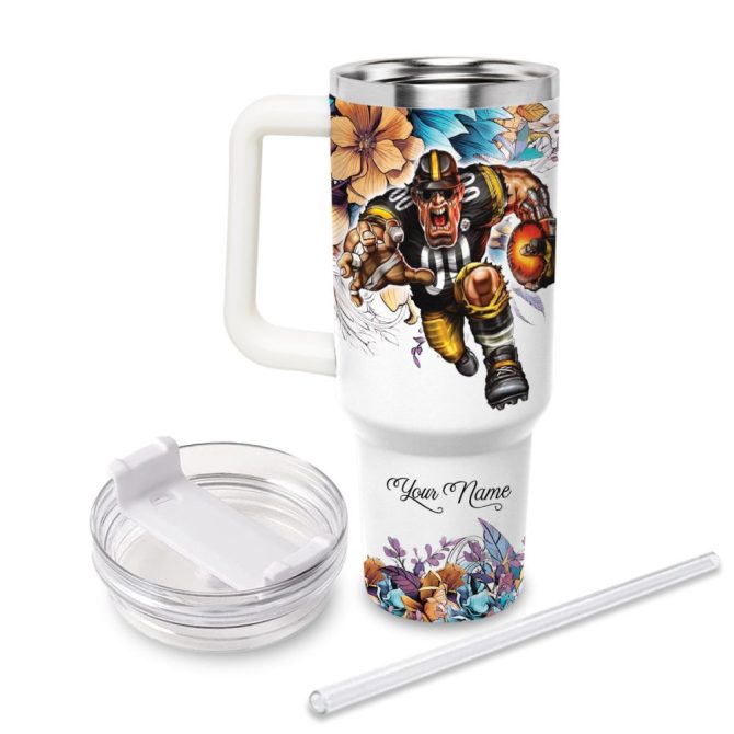 Garfield Pittsburgh Steelers Cartoon Custom Stanley Quencher 40Oz Stainless Steel Tumbler With Handle - Image 3