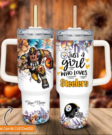 Garfield Pittsburgh Steelers Cartoon Custom Stanley Quencher 40Oz Stainless Steel Tumbler With Handle