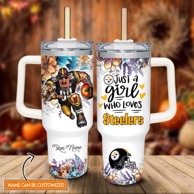 Garfield Pittsburgh Steelers Cartoon Custom Stanley Quencher 40Oz Stainless Steel Tumbler With Handle