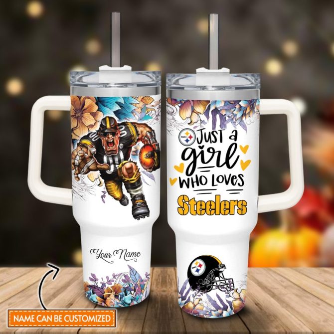 Garfield Pittsburgh Steelers Cartoon Custom Stanley Quencher 40Oz Stainless Steel Tumbler With Handle - Image 2
