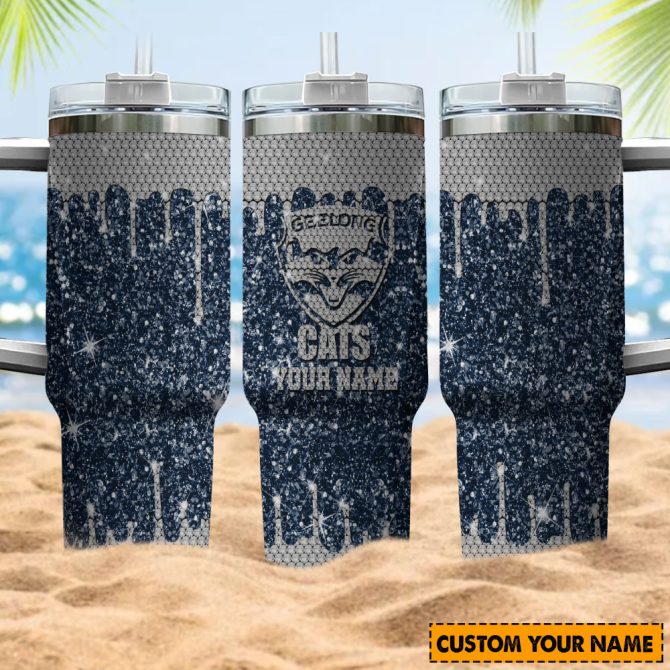 Geelong Cats Afl Sports Glitter Custom Stanley Quencher 40Oz Stainless Steel Tumbler With Handle - Image 4