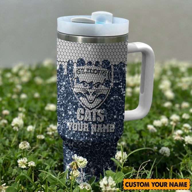 Geelong Cats Afl Sports Glitter Custom Stanley Quencher 40Oz Stainless Steel Tumbler With Handle - Image 2