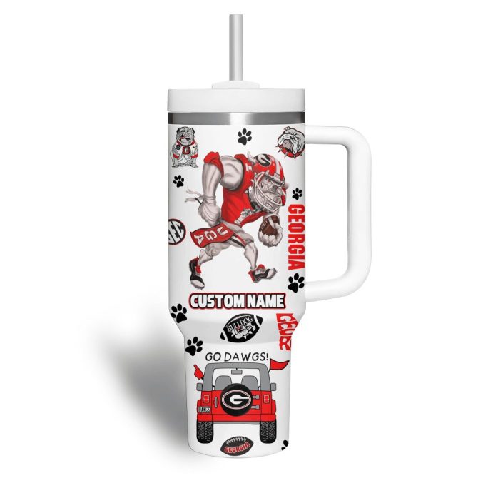 Georgia Bulldogs Ncaa Custom Stanley Quencher 40Oz Stainless Steel Tumbler With Handle - Image 3