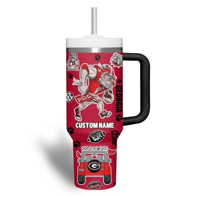 Georgia Bulldogs Ncaa Custom Stanley Quencher 40Oz Stainless Steel Tumbler With Handle - Image 3