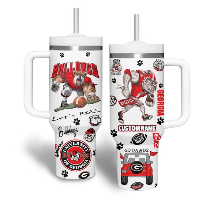 Georgia Bulldogs Ncaa Custom Stanley Quencher 40Oz Stainless Steel Tumbler With Handle