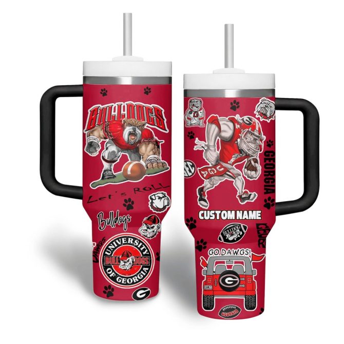Georgia Bulldogs Ncaa Custom Stanley Quencher 40Oz Stainless Steel Tumbler With Handle