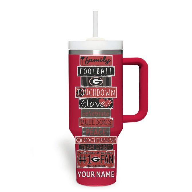 Georgia Bulldogs Ncaa Sports Custom Stanley Quencher 40Oz Stainless Steel Tumbler With Handle - Image 3