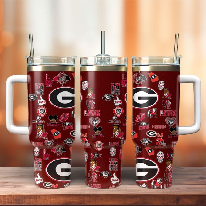 Georgia Bulldogs Ncaa Sports Custom Stanley Quencher 40Oz Stainless Steel Tumbler With Handle