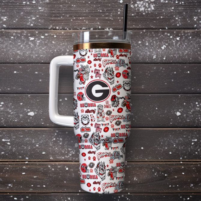 Georgia Bulldogs Ncaa Sports Custom Stanley Quencher 40Oz Stainless Steel Tumbler With Handle - Image 2