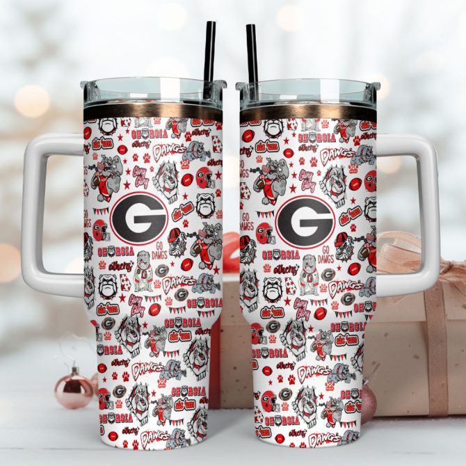 Georgia Bulldogs Ncaa Sports Custom Stanley Quencher 40Oz Stainless Steel Tumbler With Handle - Image 4