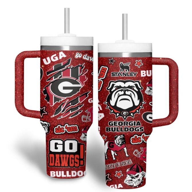 Georgia Bulldogs Ncaa Sports Custom Stanley Quencher 40Oz Stainless Steel Tumbler With Handle - Image 4