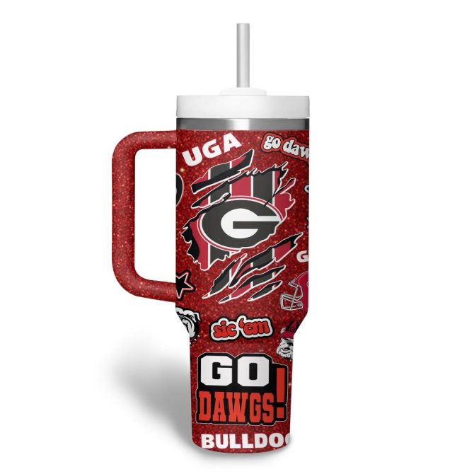 Georgia Bulldogs Ncaa Sports Custom Stanley Quencher 40Oz Stainless Steel Tumbler With Handle - Image 2
