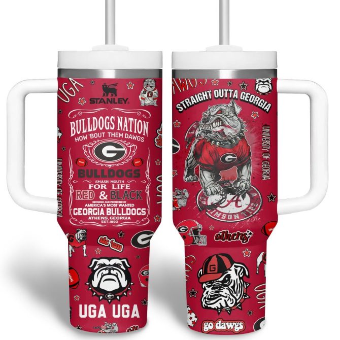 Georgia Bulldogs Ncaa Sports Custom Stanley Quencher 40Oz Stainless Steel Tumbler With Handle