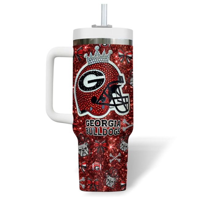 Georgia Bulldogs Ncaa Sports Custom Stanley Quencher 40Oz Stainless Steel Tumbler With Handle - Image 4