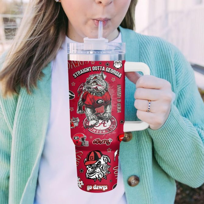 Georgia Bulldogs Ncaa Sports Custom Stanley Quencher 40Oz Stainless Steel Tumbler With Handle - Image 3