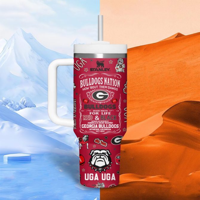 Georgia Bulldogs Ncaa Sports Custom Stanley Quencher 40Oz Stainless Steel Tumbler With Handle - Image 6
