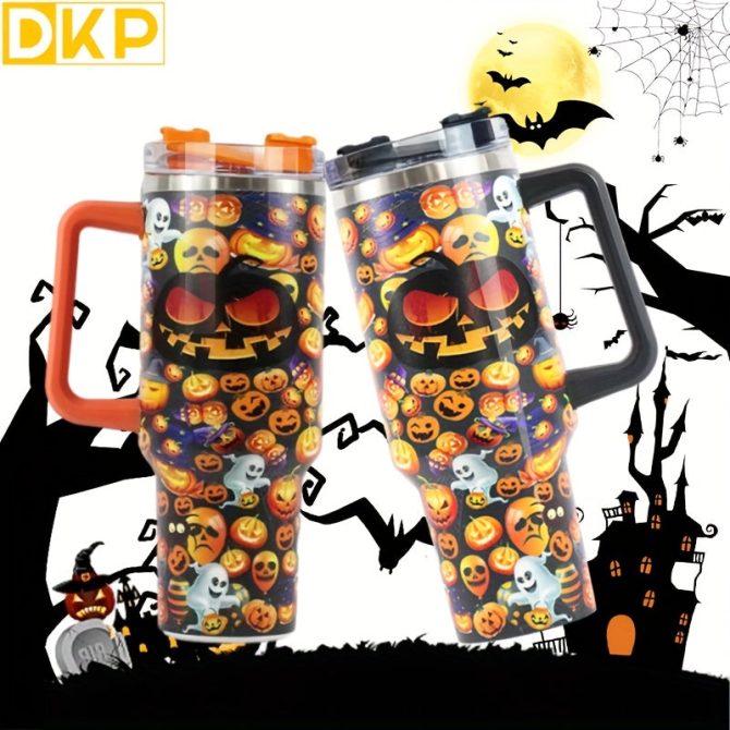 Ghost And Pumpkin Custom Stanley Quencher 40Oz Stainless Steel Tumbler With Handle
