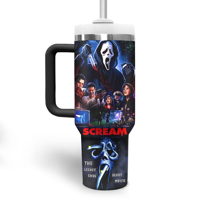 Ghostface Scream Movies Custom Stanley Quencher 40Oz Stainless Steel Tumbler With Handle - Image 3