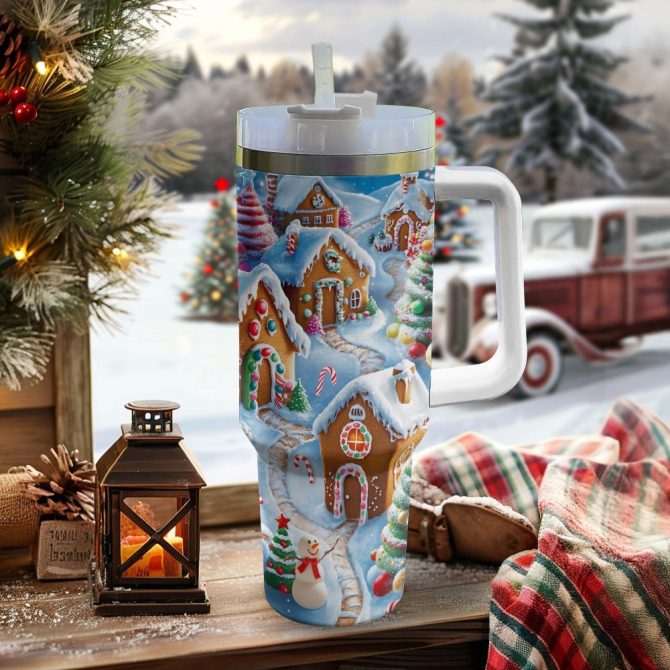 Ginger Village Christmas Custom Stanley Quencher 40Oz Stainless Steel Tumbler With Handle - Image 2