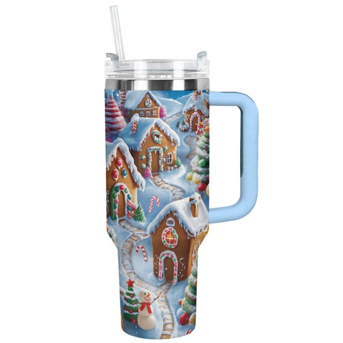 Ginger Village Christmas Custom Stanley Quencher 40Oz Stainless Steel Tumbler With Handle