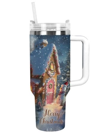Gingerbread House Christmas Custom Stanley Quencher 40Oz Stainless Steel Tumbler With Handle