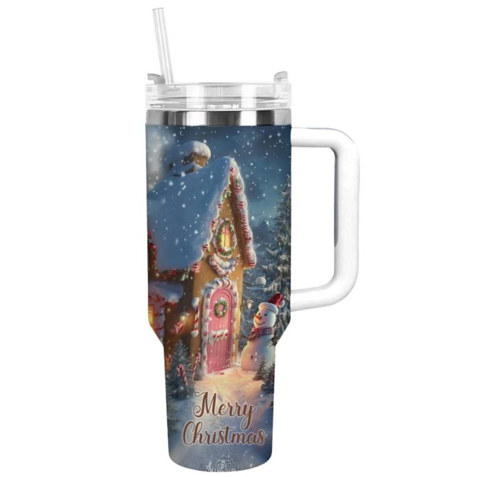Gingerbread House Christmas Custom Stanley Quencher 40Oz Stainless Steel Tumbler With Handle