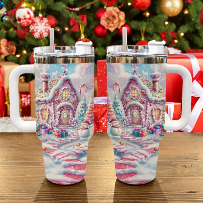 Gingerbread House Christmas Custom Stanley Quencher 40Oz Stainless Steel Tumbler With Handle - Image 2