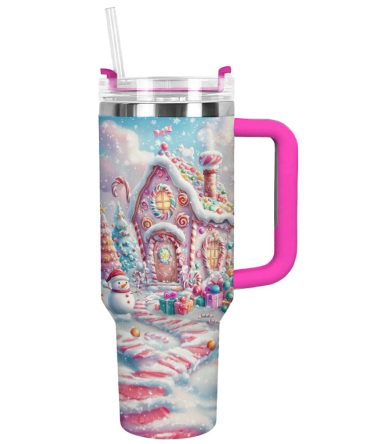 Gingerbread House Christmas Custom Stanley Quencher 40Oz Stainless Steel Tumbler With Handle